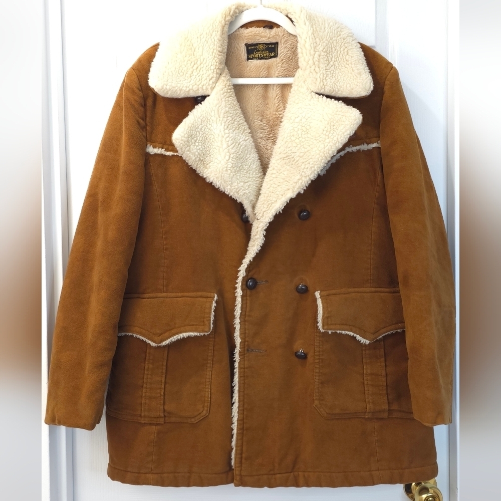 Vintage 70s Brown Faux Suede faux shearling And Sherpa Rancher Jacket L - Picture 2 of 11